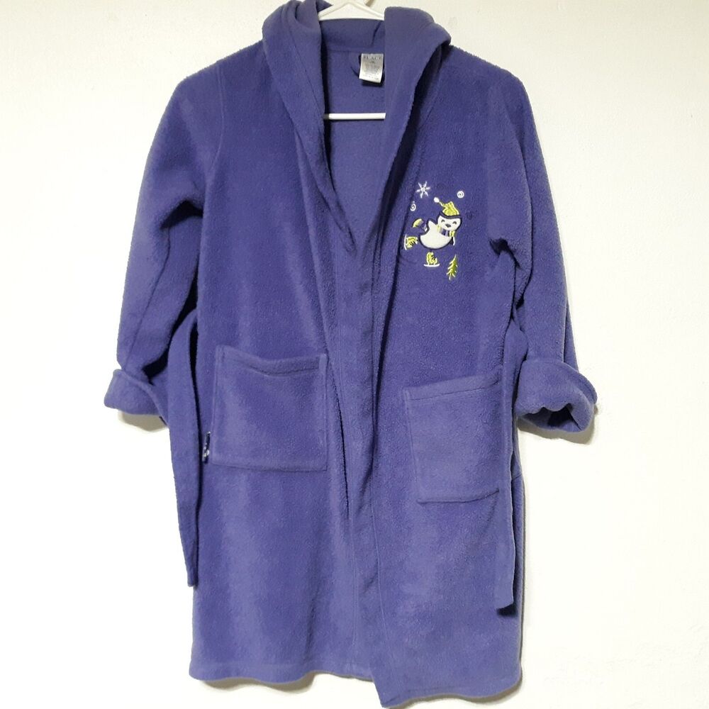 Childrens Place Girls Robe Purple Penguin Medium 7/8 Sleepwear Fleece Pajamas